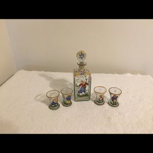 Vintage Hand Painted Peasant Dress Decanter Set